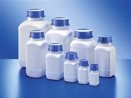 Butelka HDPE kwadratowa, z szeroką szyją i niebieską nakrętką (naturalna)