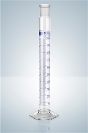Cylinder z korkiem szklanym i certyfikatem, klasa A (skala niebieska)